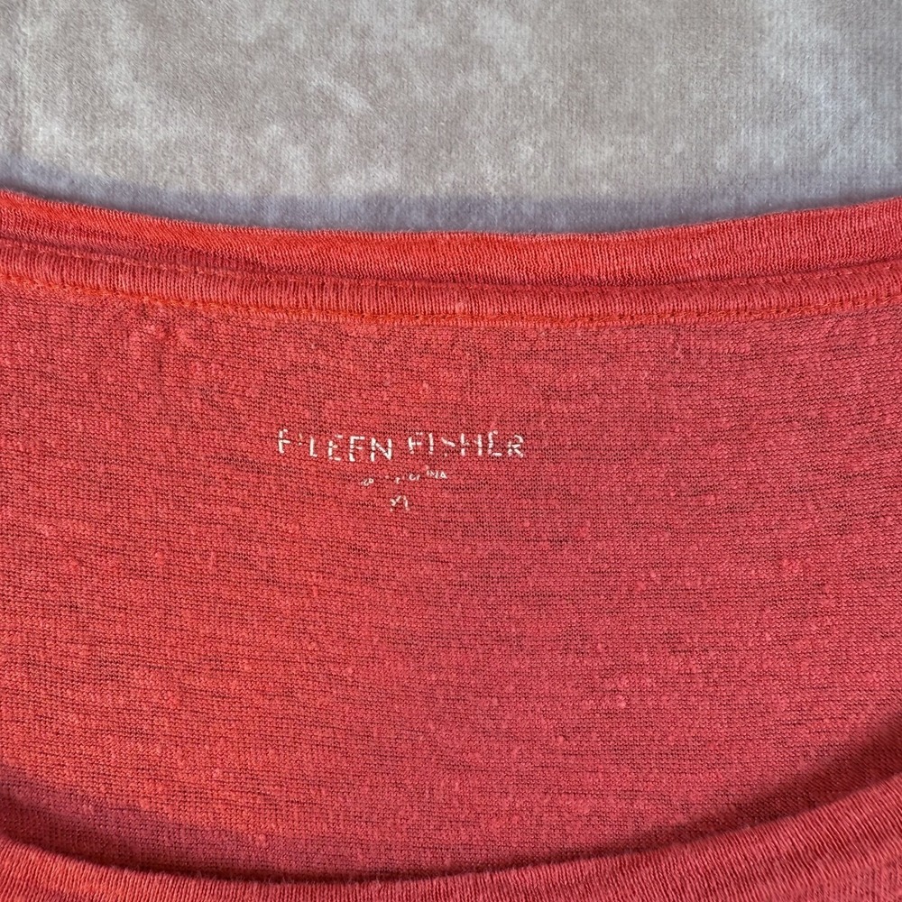 Eileen Fisher Shirt Women Coral Pink 100% Linen Cropped Boxy Short Sleeve Breezy - Picture 3 of 7